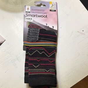 Smartwool Black Crew Socks with Pink and Gray Pattern